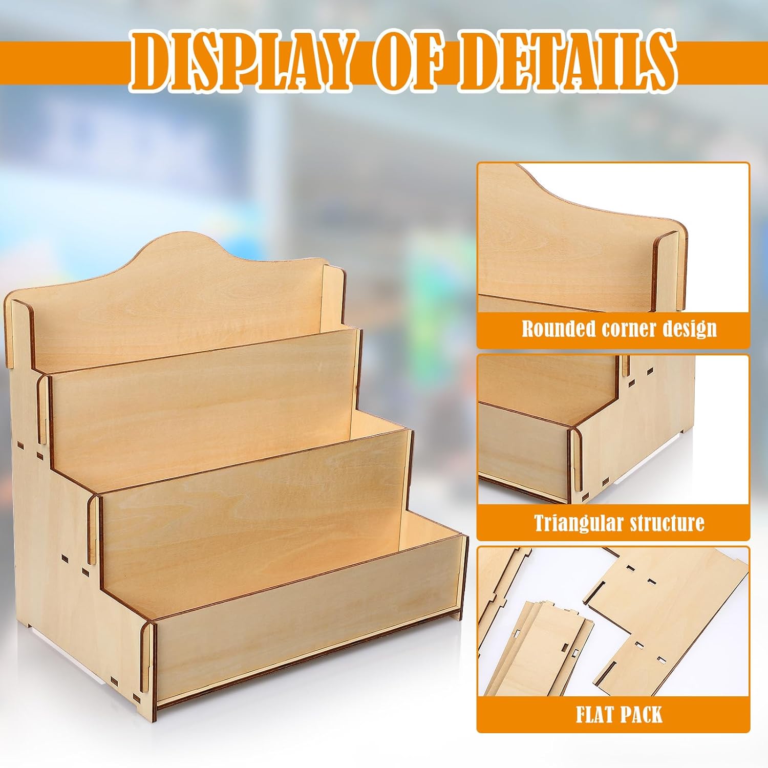 2 soportes de exhibición de tarjetas de felicitación de 3 niveles, calcomanías de madera, estantes portátiles en blanco para fotos, postales, joyas,
