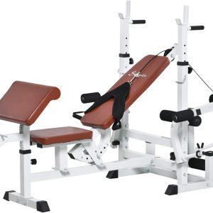 Soozier Soporte de pesas de cuerpo completo para múltiples ejercicios con prensa de banco, extensión de piernas, banda de resistencia a moscas en el Soozier Soporte de pesas de cuerpo completo para múltiples ejercicios con prensa de banco, extensión de piernas, banda de resistencia a moscas en el