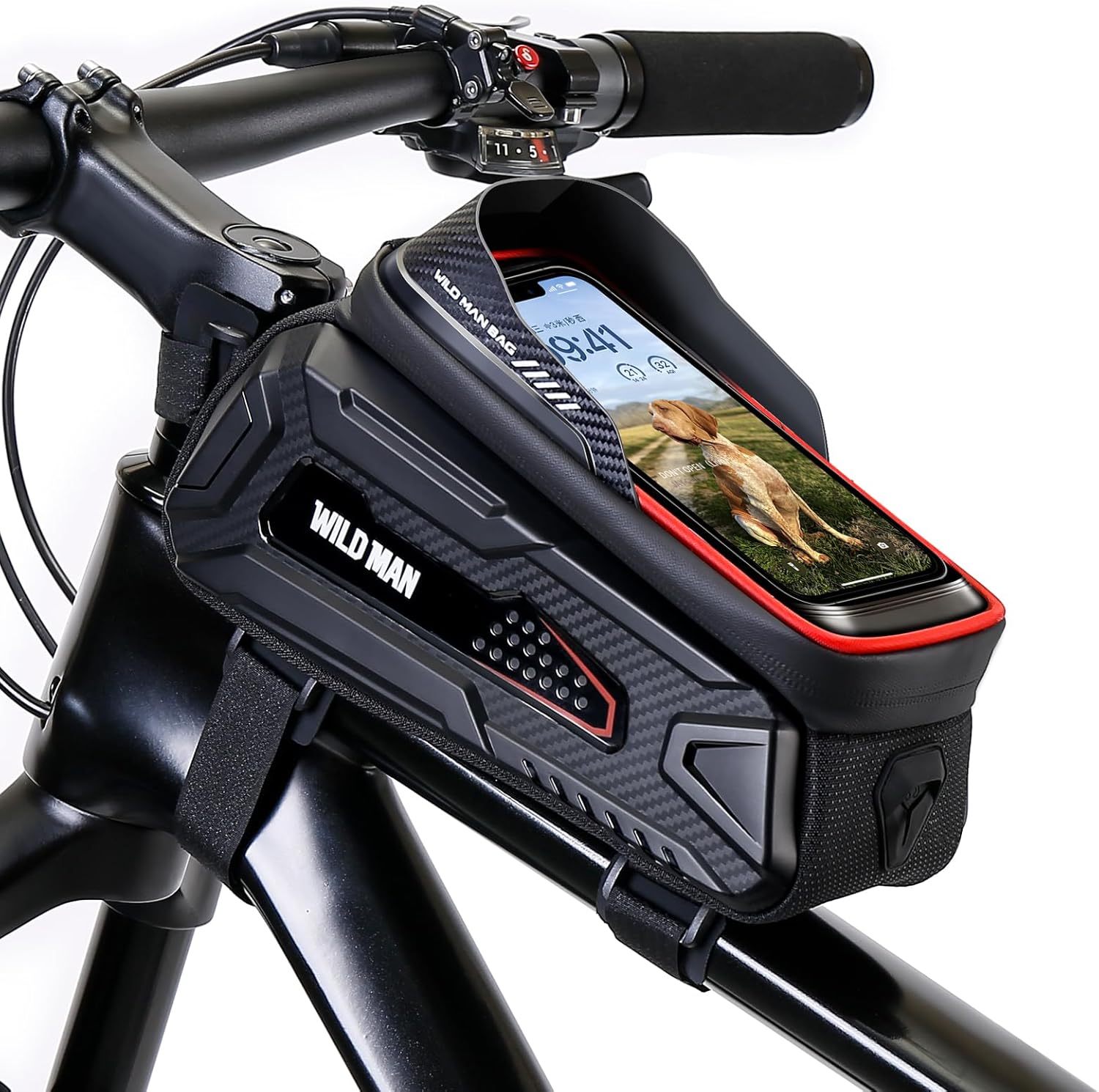 WILD MAN Bolsa de bicicleta Bolsa de teléfono para bicicleta Bolsa de EVA impermeable para marco frontal Bolsa de tubo superior para manillar Bolsa