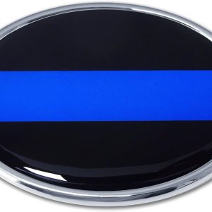 Soporte de policía Blue Line Oval Chrome Auto Emblema Soporte de policía Blue Line Oval Chrome Auto Emblema