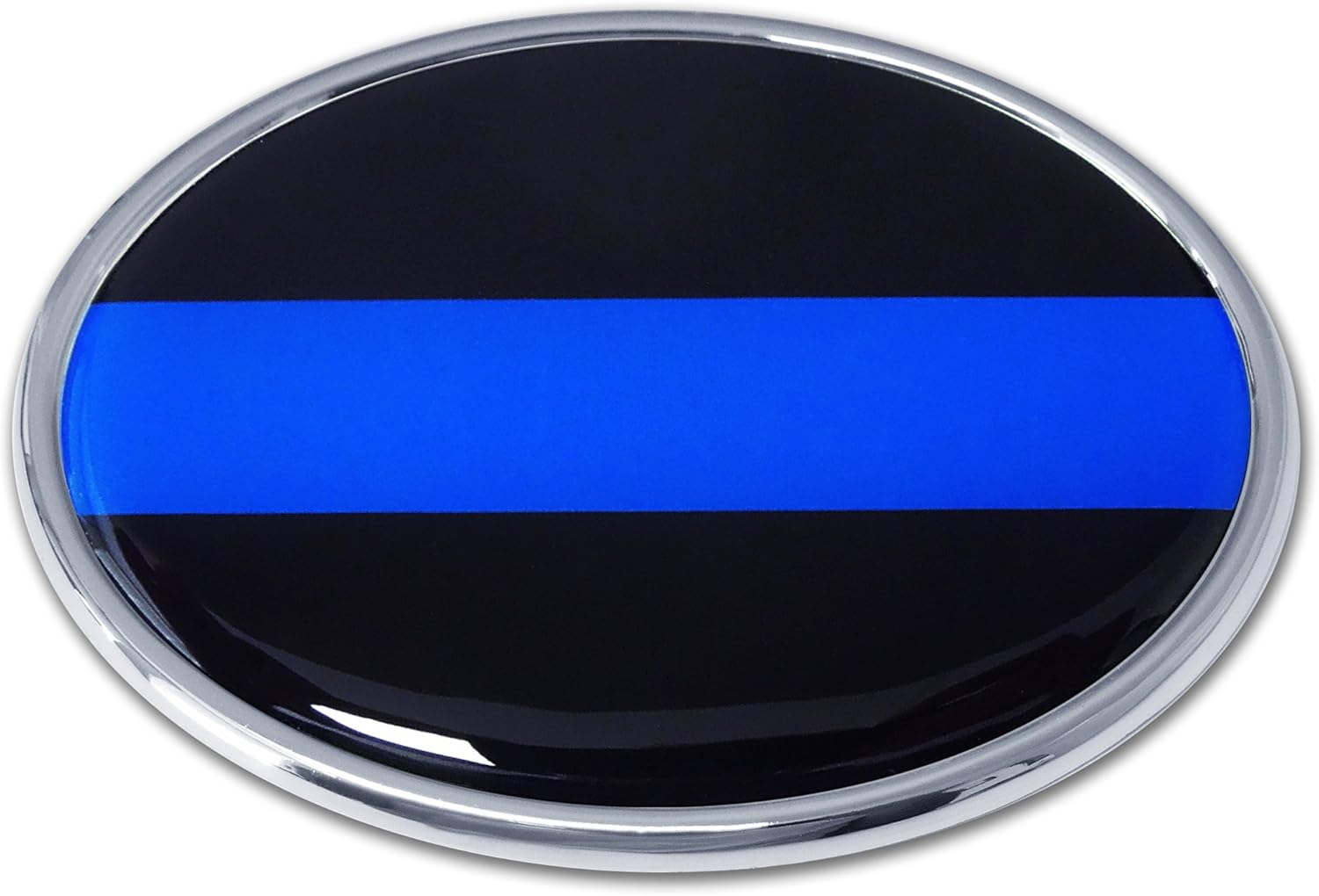 Soporte de policía Blue Line Oval Chrome Auto Emblema