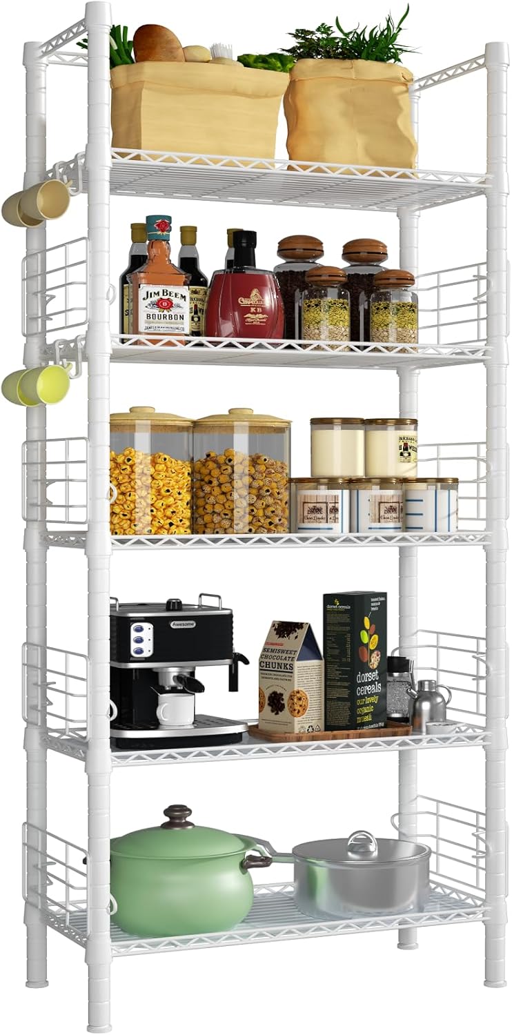 Estantes de almacenamiento de metal de 5 niveles, estantes de pie para garaje, cocina, baño, balcón y sala de estar, estantería estrecha de metal