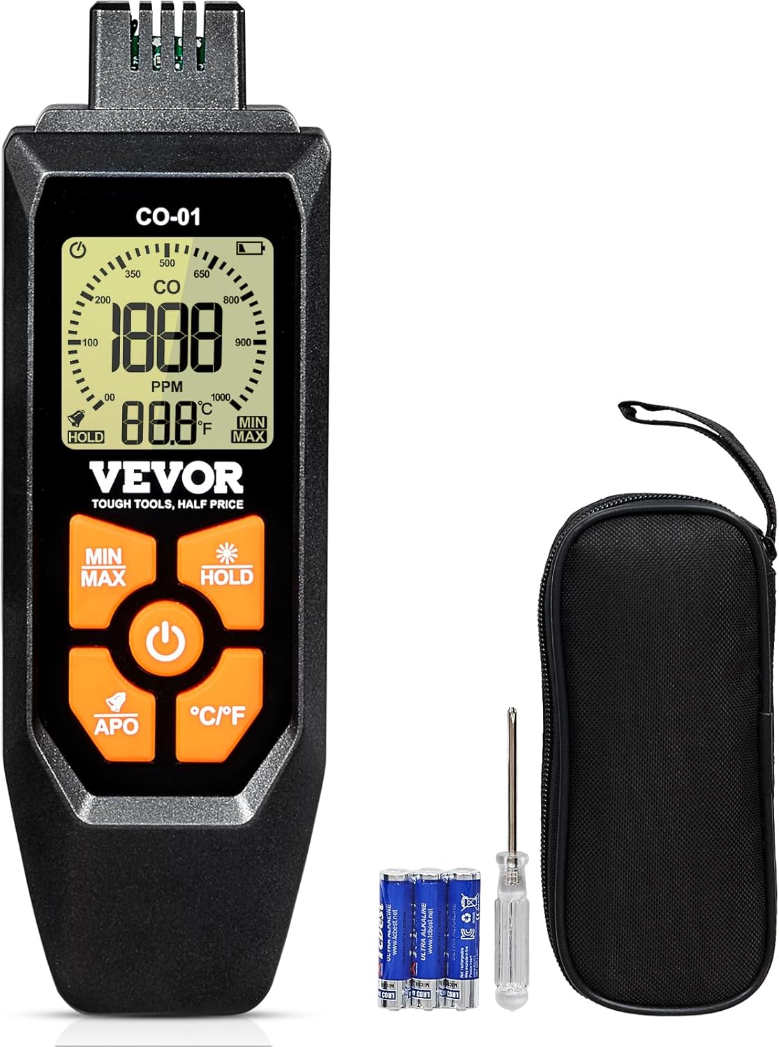 VEVOR Detectores de monóxido de carbono, detector de CO portátil de 0 a 1000 PPM con alarma audible y visual, medidor de gas CO portátil con sensor