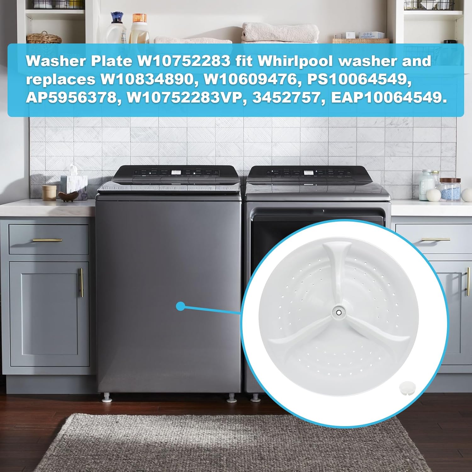 W10752283 Lavabo con tapa central de repuesto para piezas de agitador de lavadora Whirlpool Reemplazar WTW7000DW WTW5000DW1 WTW5000DW2 WTW8500DC