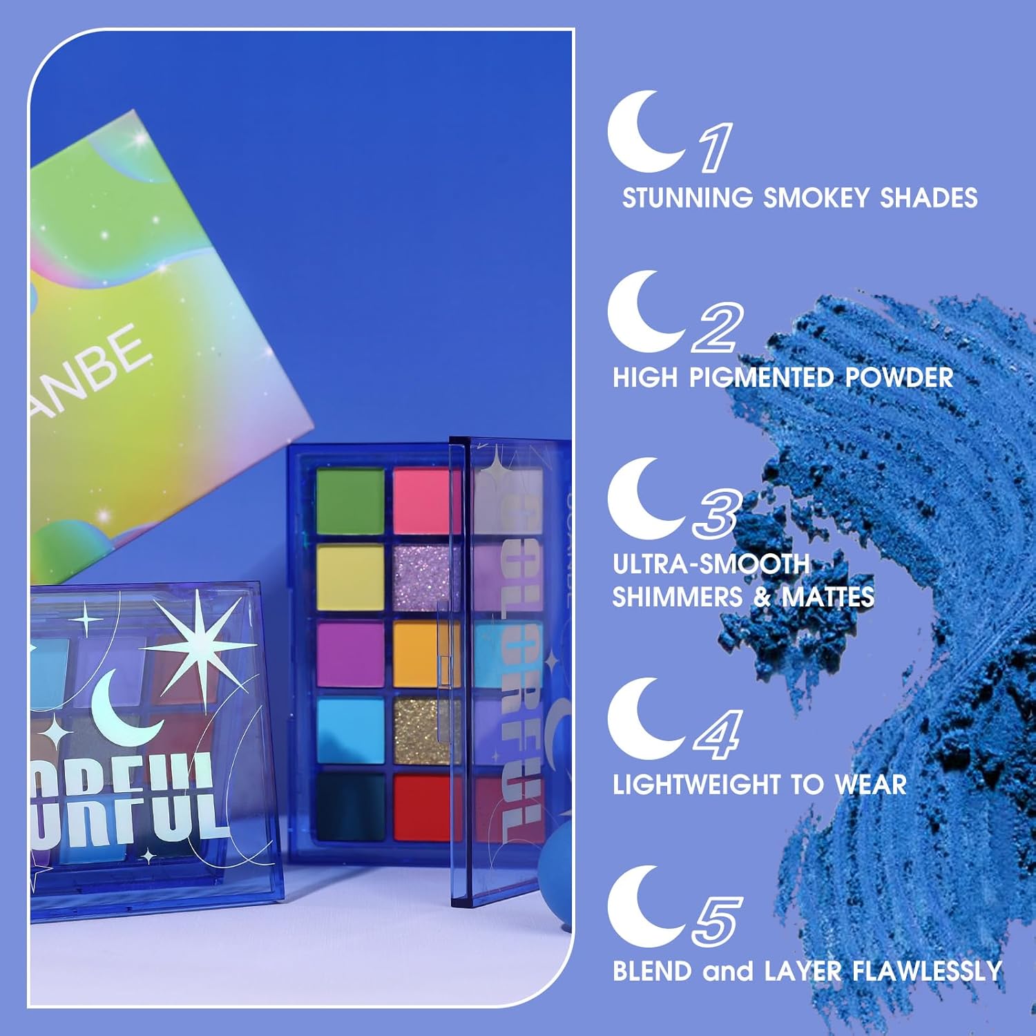 UCANBE Paleta de sombras de ojos coloridas, 15 colores vibrantes brillantes brillantes mate metálico neón paleta de maquillaje de ojos, arco iris,