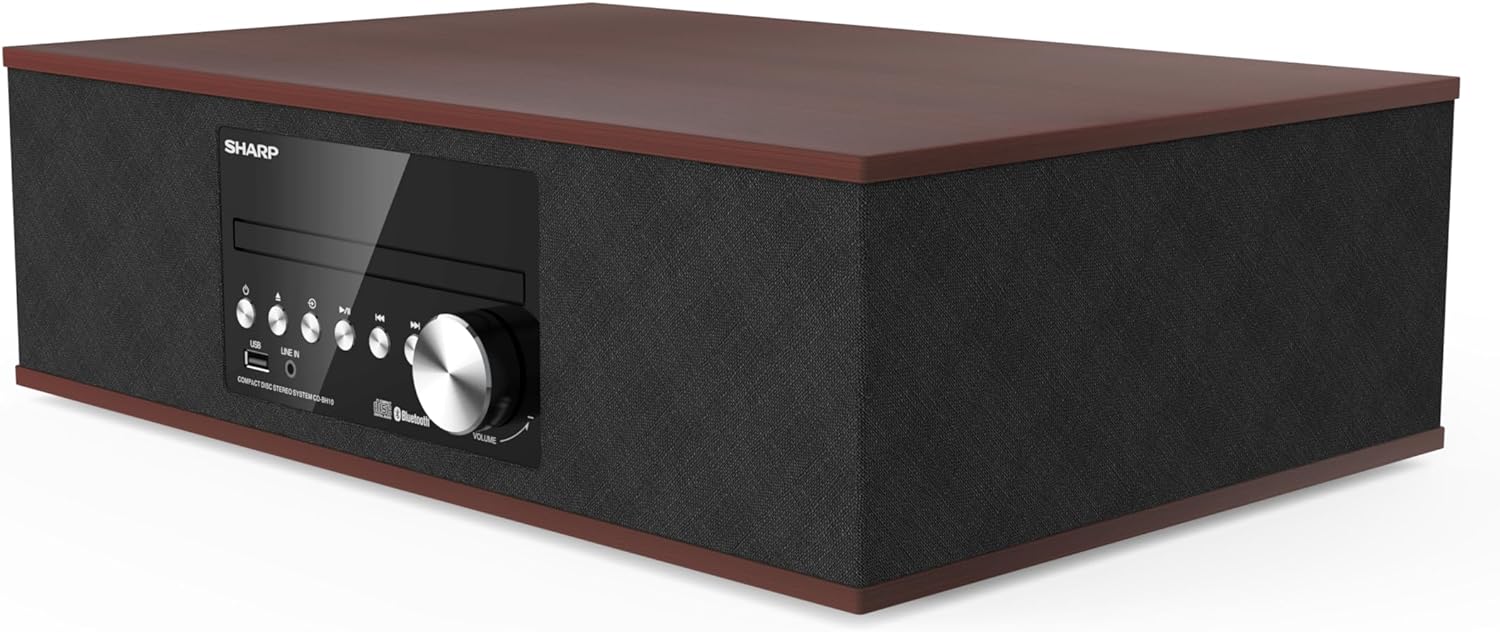 Sharp CD-BH10 – Sistema de altavoces de madera, reproductor de CD y reproductor de CD, estilo vintage, aspecto retro, micro componente, inalámbrico,