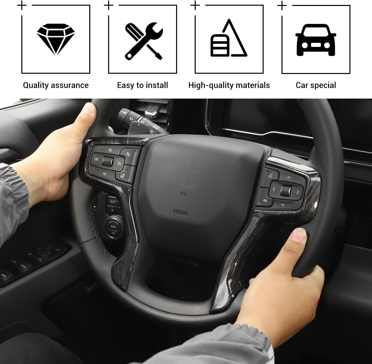 Hoolcar Funda interior para volante de ABS compatible con Chevrolet Silverdao 2019-2023, Chevrolet Suburban 2020-2023 y accesorios Tahoe 2021-2023,