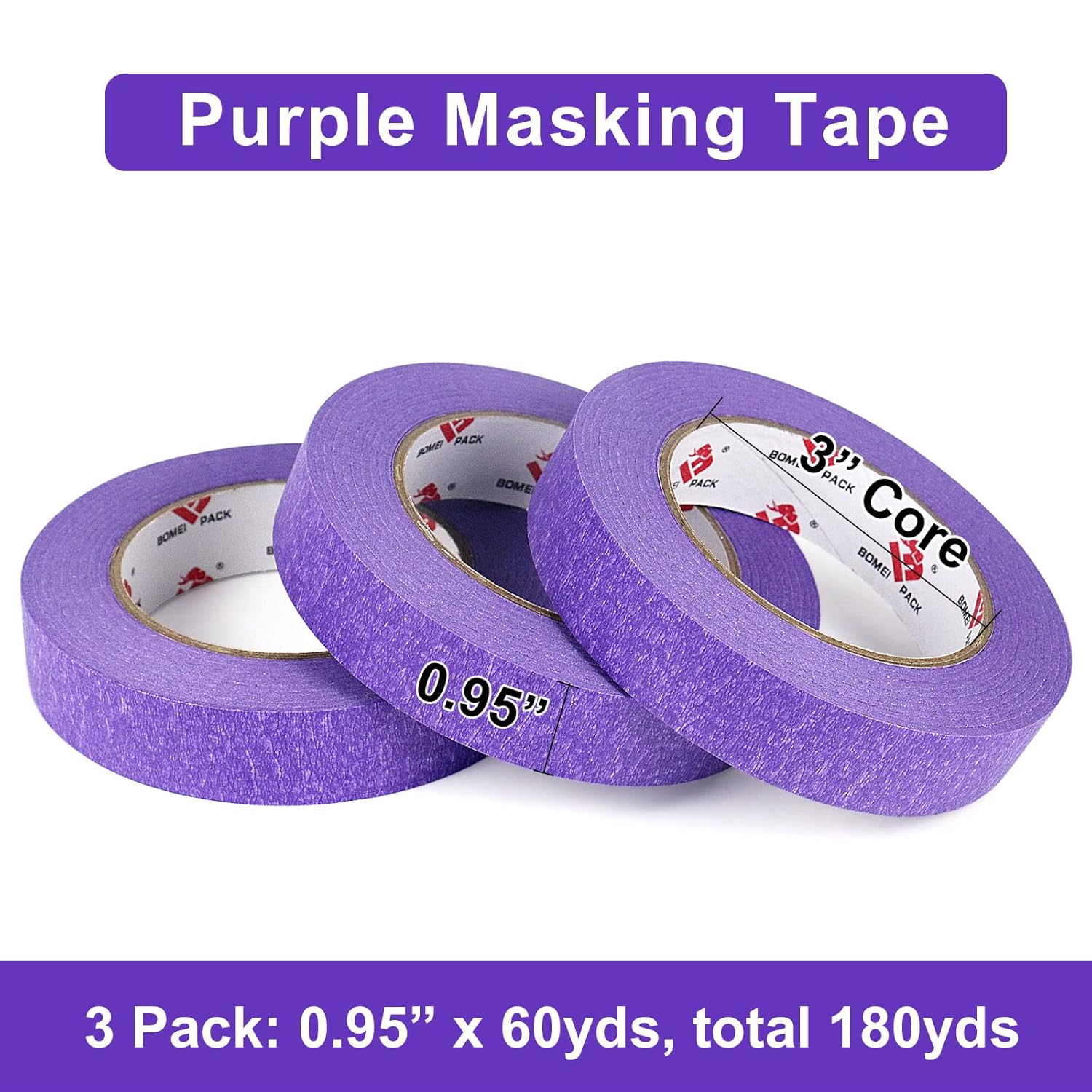 BOMEI PACK Cinta adhesiva para pintores morados de 0.94 pulgadas x 60 yardas, cinta adhesiva decorativa de fácil extracción para 14 días para