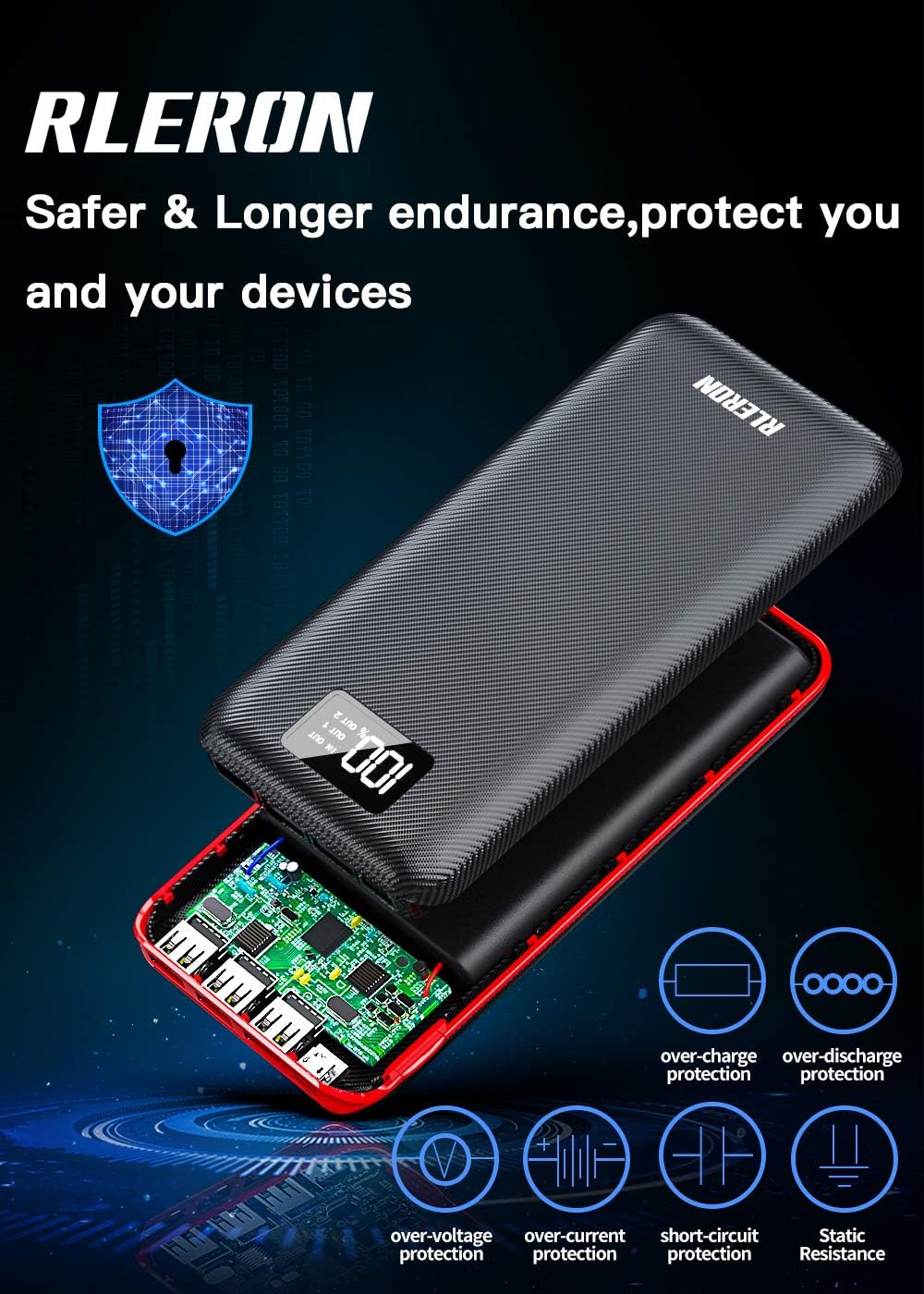 Power Bank – Cargador portátil de 24000 mAh, batería externa de gran capacidad, entradas duales y tres salidas con pantalla LCD, compatible con