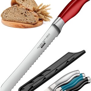 Orblue Cuchillo de pan dentado, cortador de pan de acero inoxidable ultra afilado de grado profesional, corta panes gruesos sin esfuerzo (hoja de 8 Orblue Cuchillo de pan dentado, cortador de pan de acero inoxidable ultra afilado de grado profesional, corta panes gruesos sin esfuerzo (hoja de 8