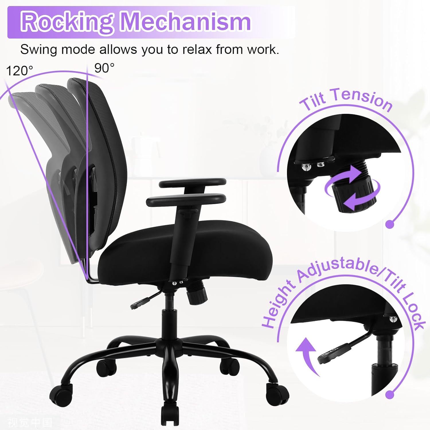 Silla de oficina grande y alta de 400 libras, silla de computadora ancha ergonómica para personas pesadas, silla de escritorio ejecutiva de malla