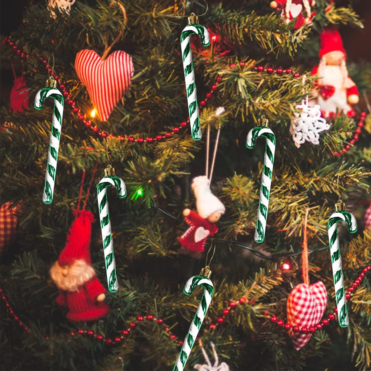 Adornos de Navidad, paquete de 6 adornos de bastón de caramelo con purpurina de 5.1 in5.1 pulgadas, decoraciones colgantes para árbol de Navidad,