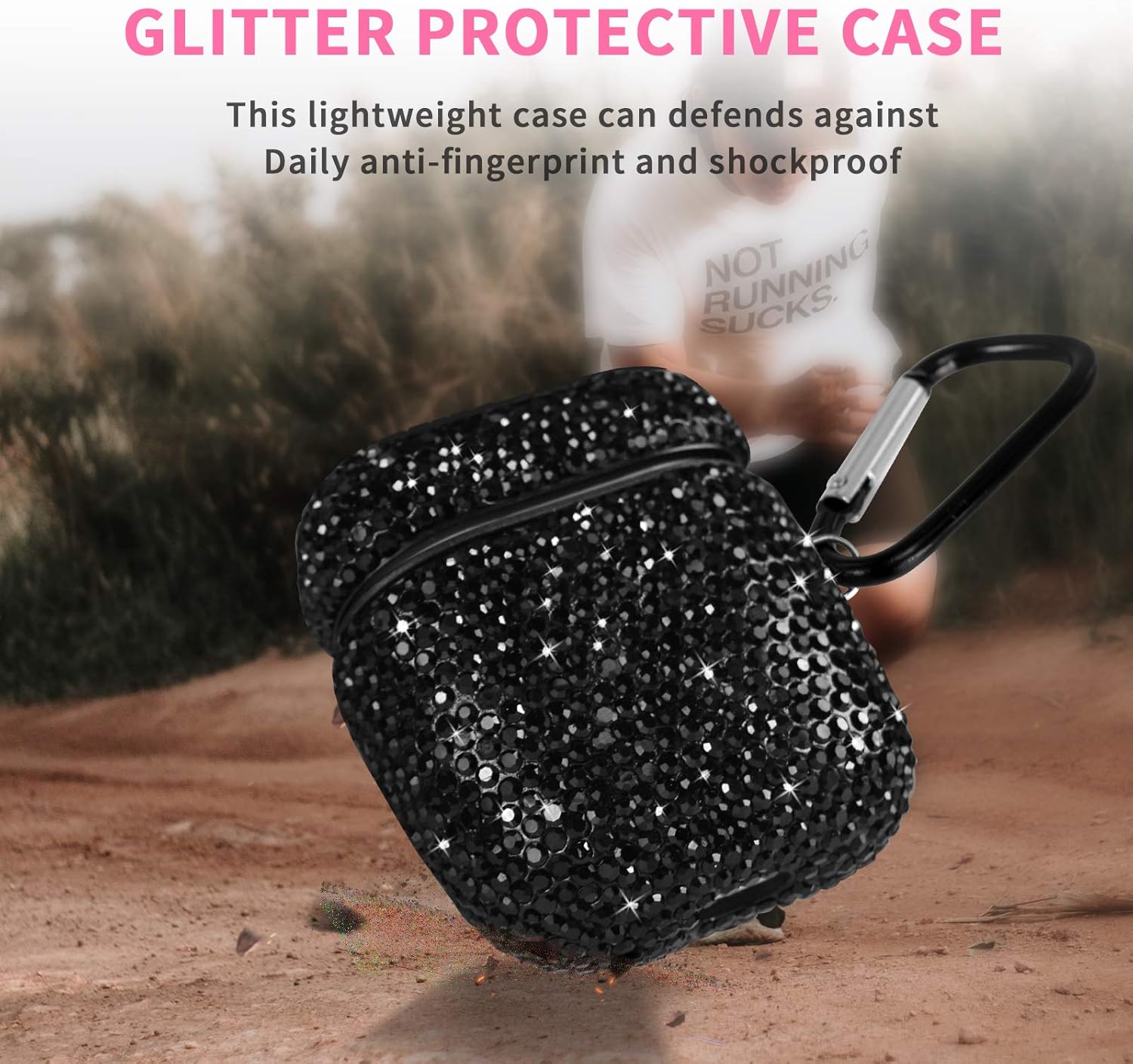 Funda para AirPods 1 y 2, llavero+correa antipérdida+ganchos para las orejas+soporte para correa de reloj, protector de cristal brillante con