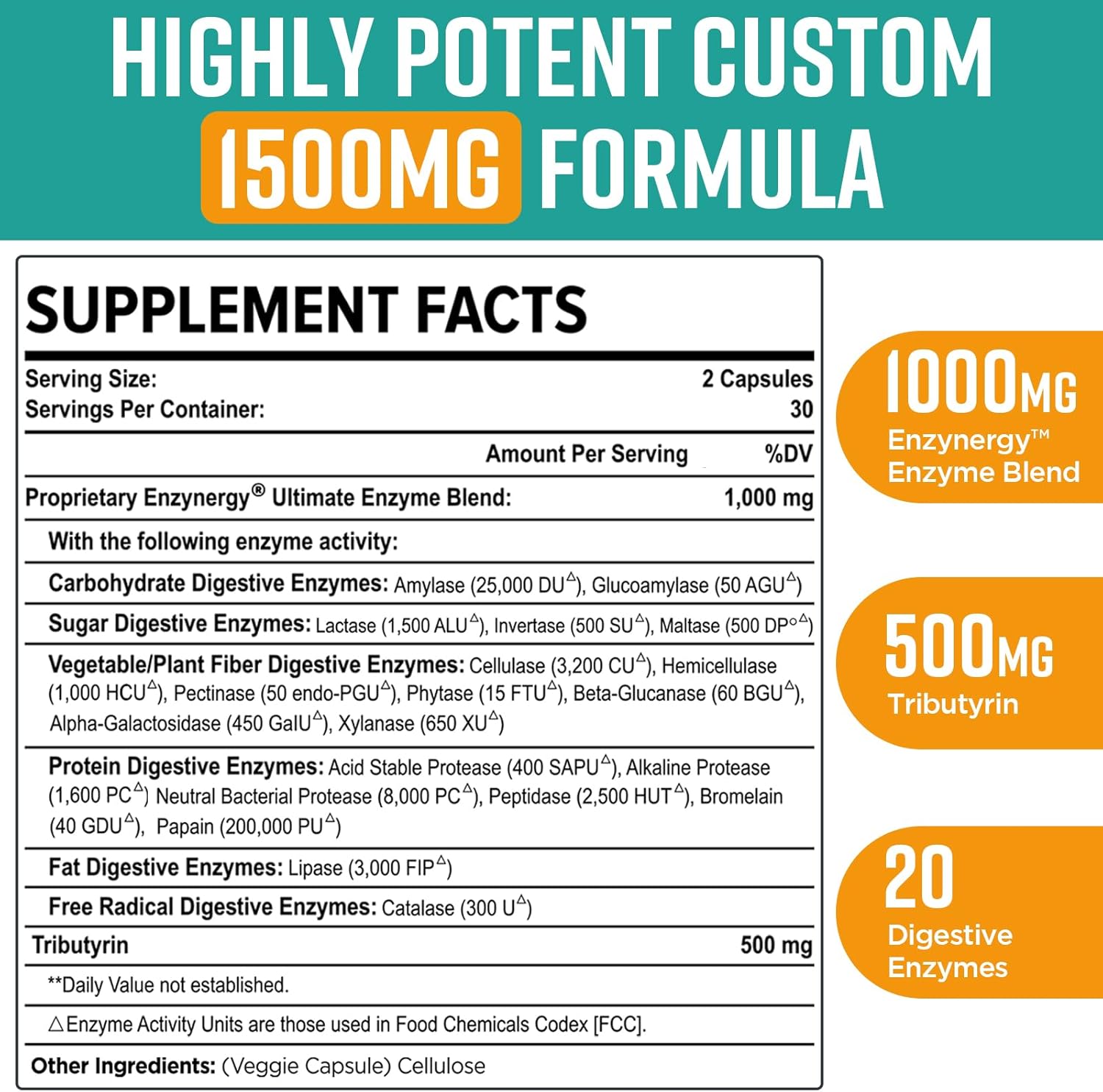 Orgabay Enzimas digestivas de 1000 mg con postbióticos, mezcla de 20 enzimas para hinchazón, digestión óptima y función intestinal, 120 cápsulas