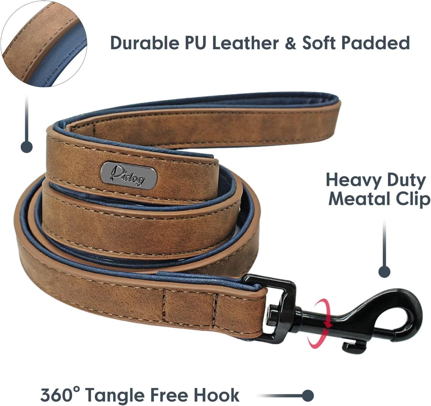Didog Juego de collar y correa de cuero acolchado suave para perro, correa y collar resistente con hebilla de metal, collares transpirables para