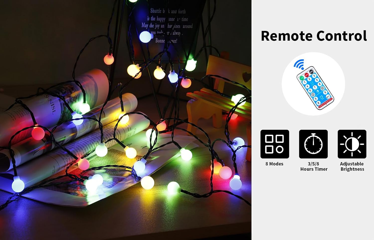 ELINKUME Tira de luces solares de 50 luces LED de 23.0 ft24 pies con 8 modos y control remoto para exteriores, impermeable y alimentado por energía