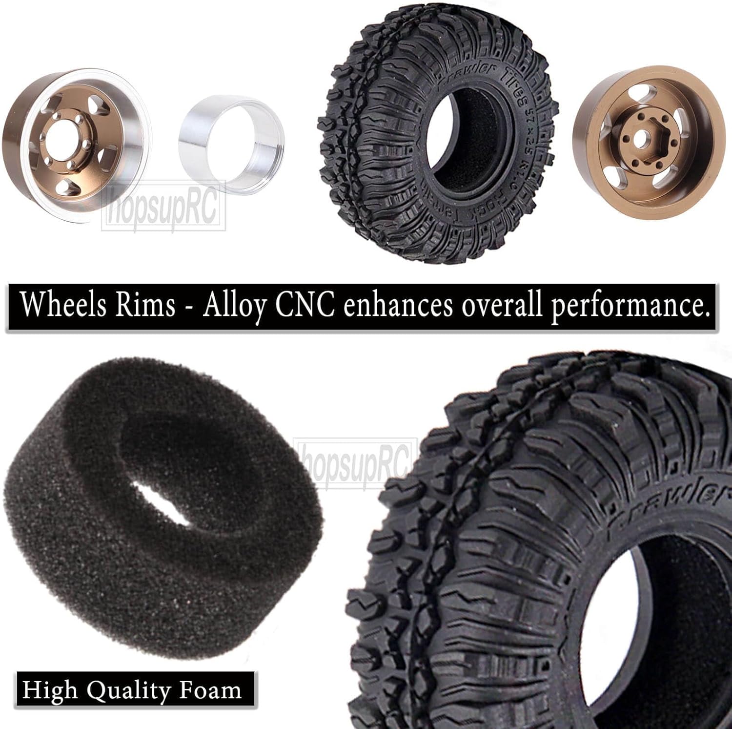 Neumáticos de aluminio Beadlock RC de 1.0 pulgadas para camiones RC 118 124 TRX4M, SCX24, FCX24 RC Crawler, ruedas RC Hops Up (4 piezas doradas)