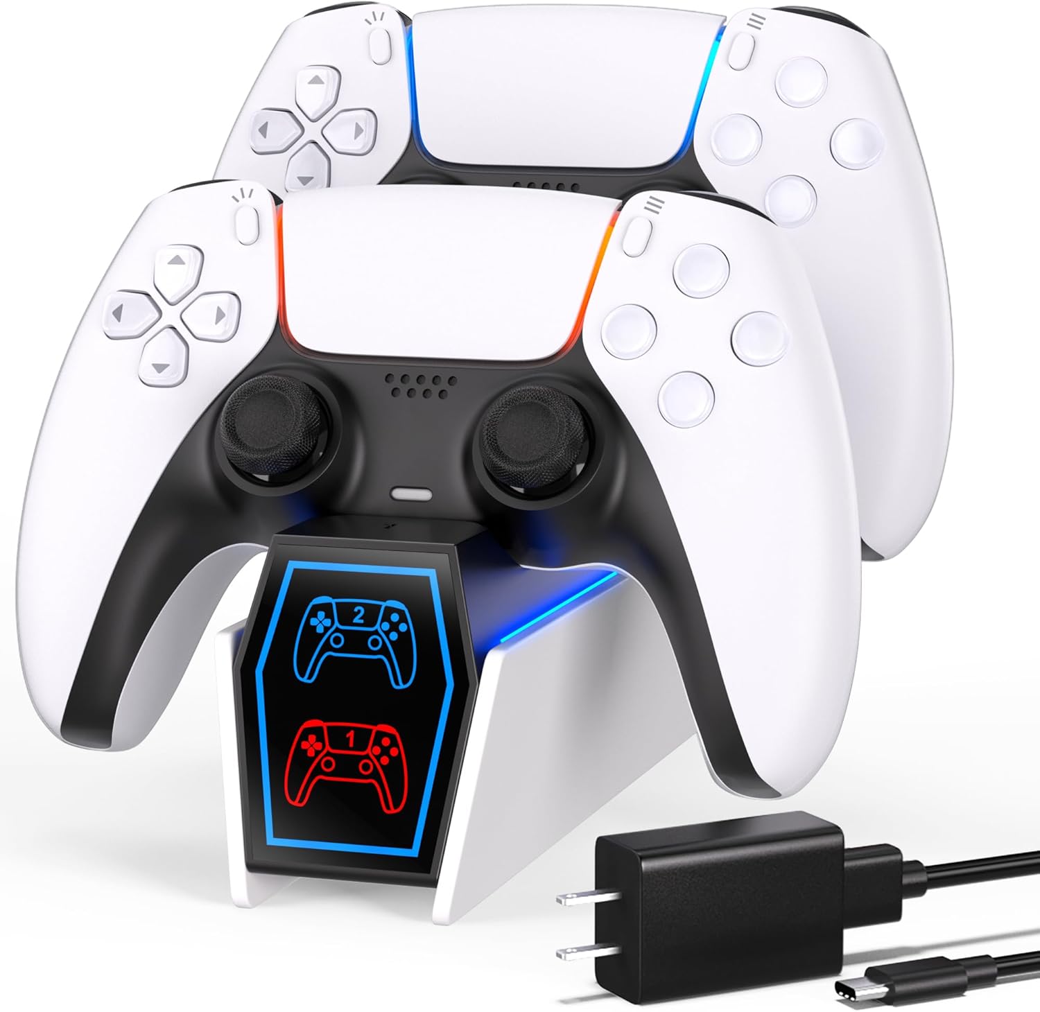 Uxeunrps Estación de carga de controlador PS5, cargador de controlador PS5 viene con un adaptador de CA de carga rápida de 5 V3 A, diseñado para