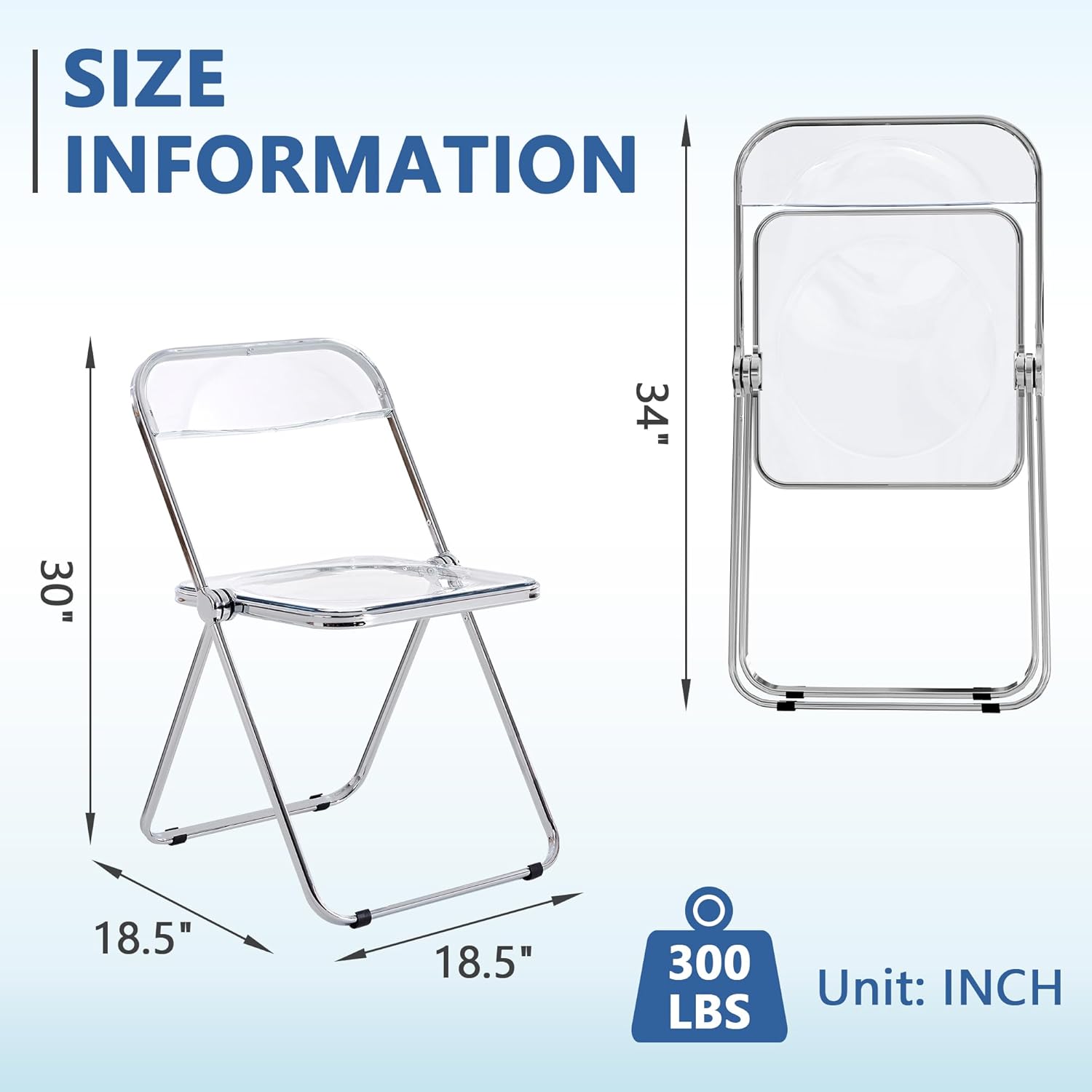 Dolonm Silla plegable de acrílico transparente con marco de acero cromado, silla de acrílico para múltiples aplicaciones, silla transparente moderna