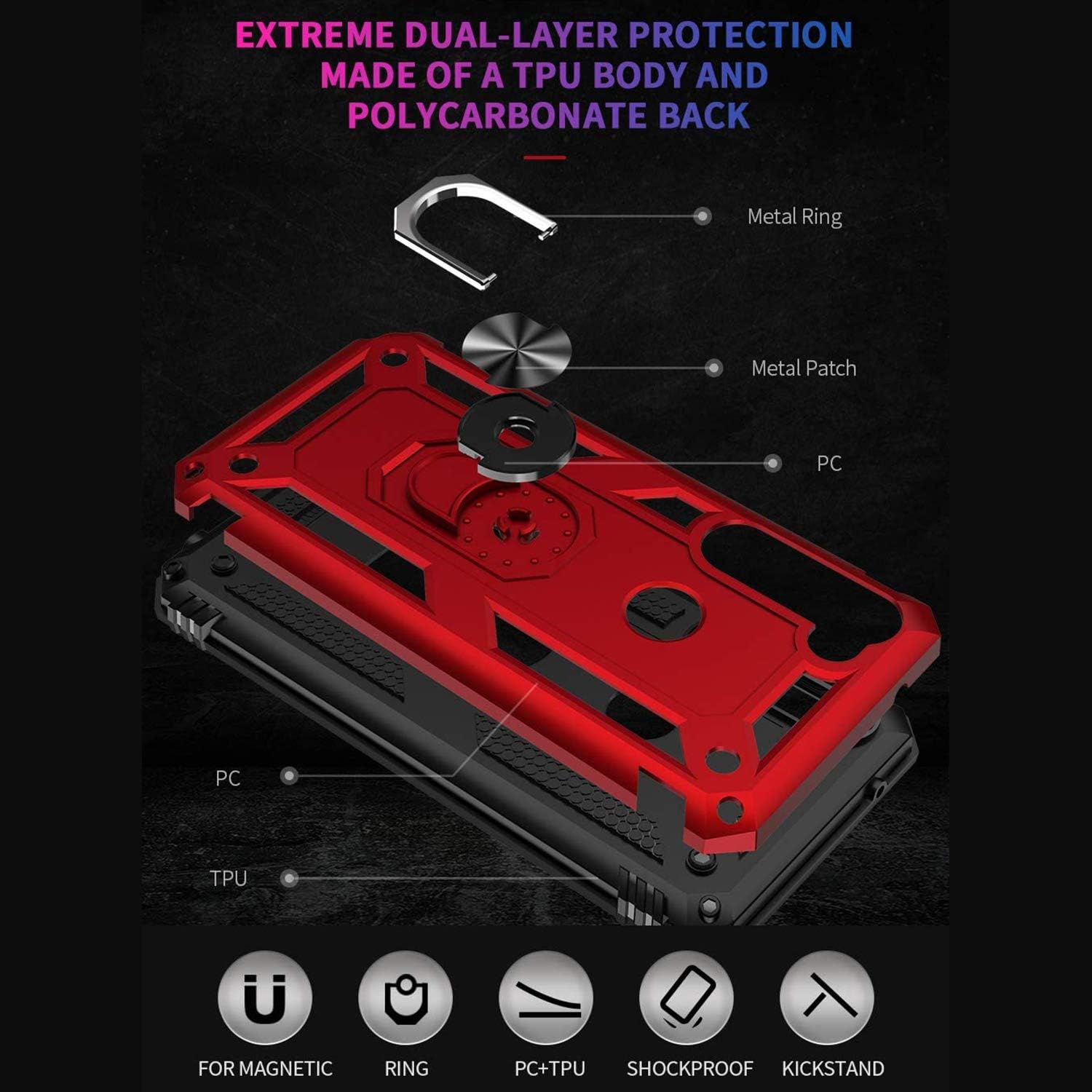 TJS Funda compatible con Motorola Moto G Stylus 2020, con protector de pantalla de vidrio templado, resistente a los impactos, anillo de metal,