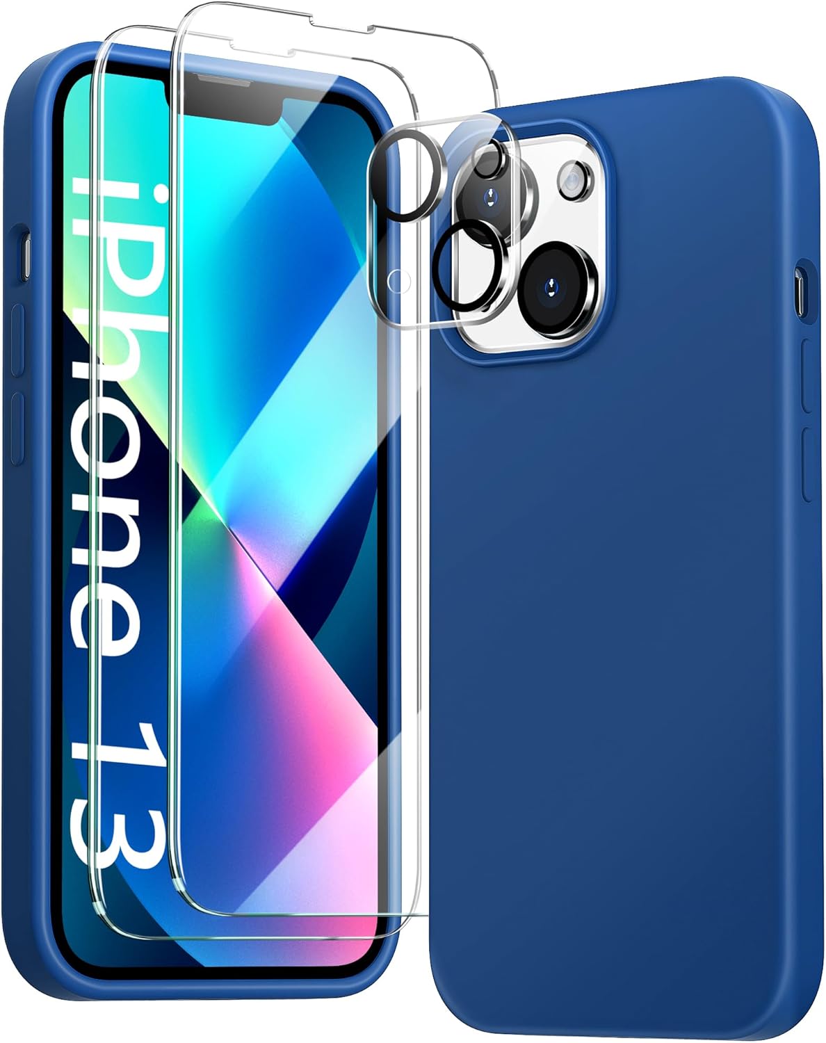 Funda 5 en 1 para iPhone 13 de 6.1 pulgadas, con 2 protectores de pantalla + 2 protectores de lente de cámara, funda protectora delgada de silicona