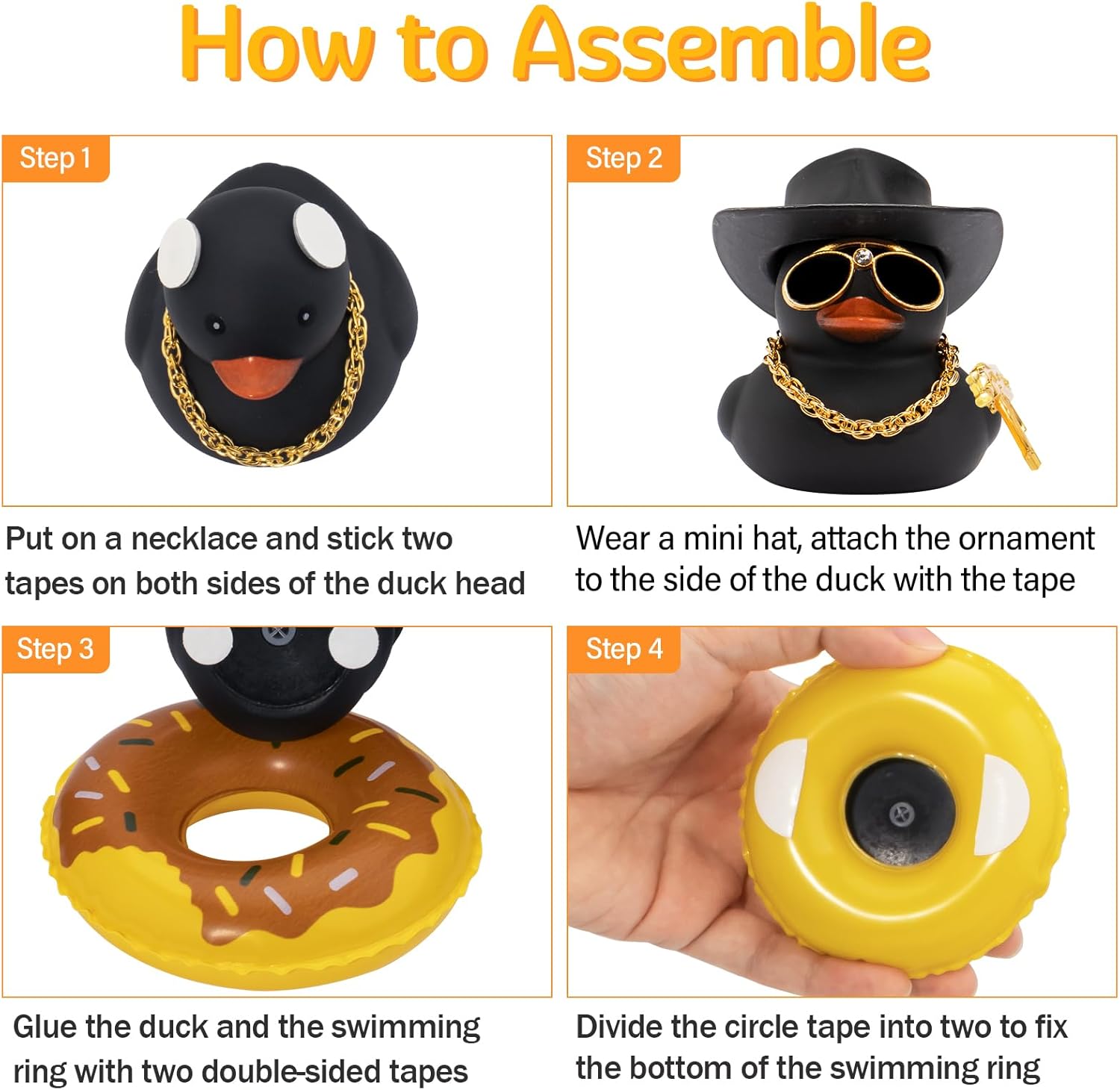 wonuu Adorno de pato de goma, para decoración de tablero de automóvil, accesorios de decoración con sombrero, anillo de natación, collar, gafas de