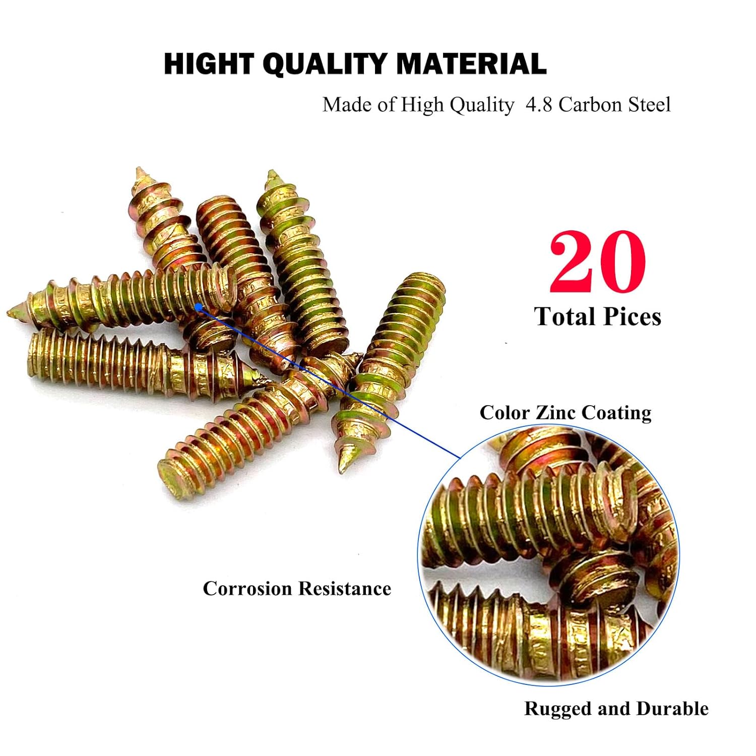 Paquete de 20 pernos de suspensión de 14-20 x 1 pulgada, pernos de doble cabeza de 14-20 pulgadas, tornillos de clavija de madera de 14, tornillos