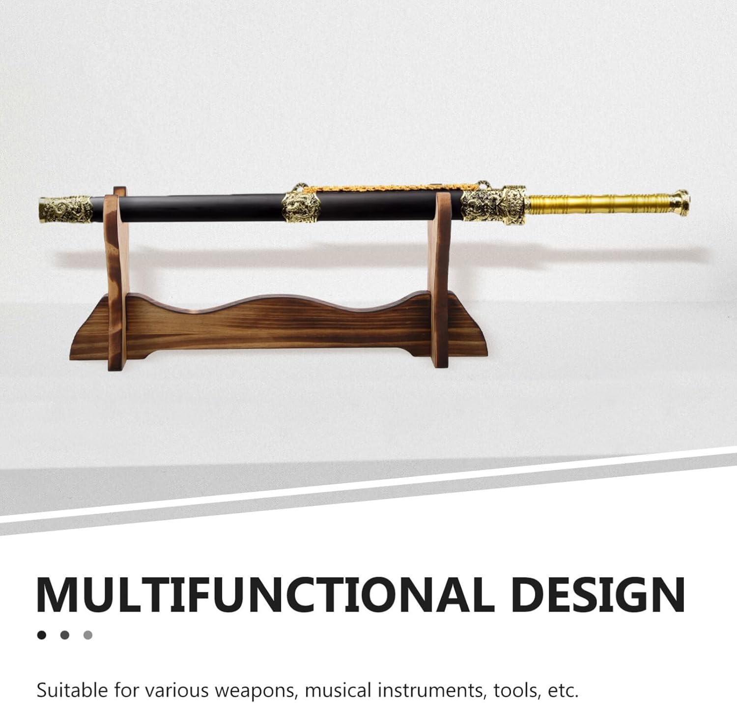 VOSAREA Soporte de espada Katana Stand Asamblea de madera Samurai soporte de espada Soporte de exhibición de flauta de madera