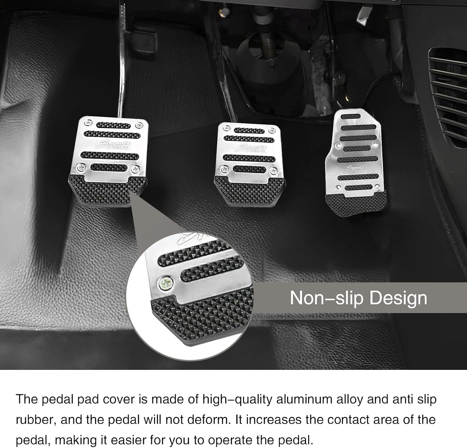 Juego de 3 pedales de pedal de automóvil, aleación antifricción antideslizante de transmisión acelerador, pedal de freno, pedal de embrague,
