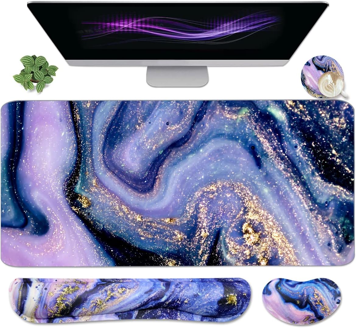 Alfombrilla de mouse grande 4 en 1 para juegos y reposamuñecas para teclado, almohadilla de escritorio para teclado y mouse, alfombrilla de