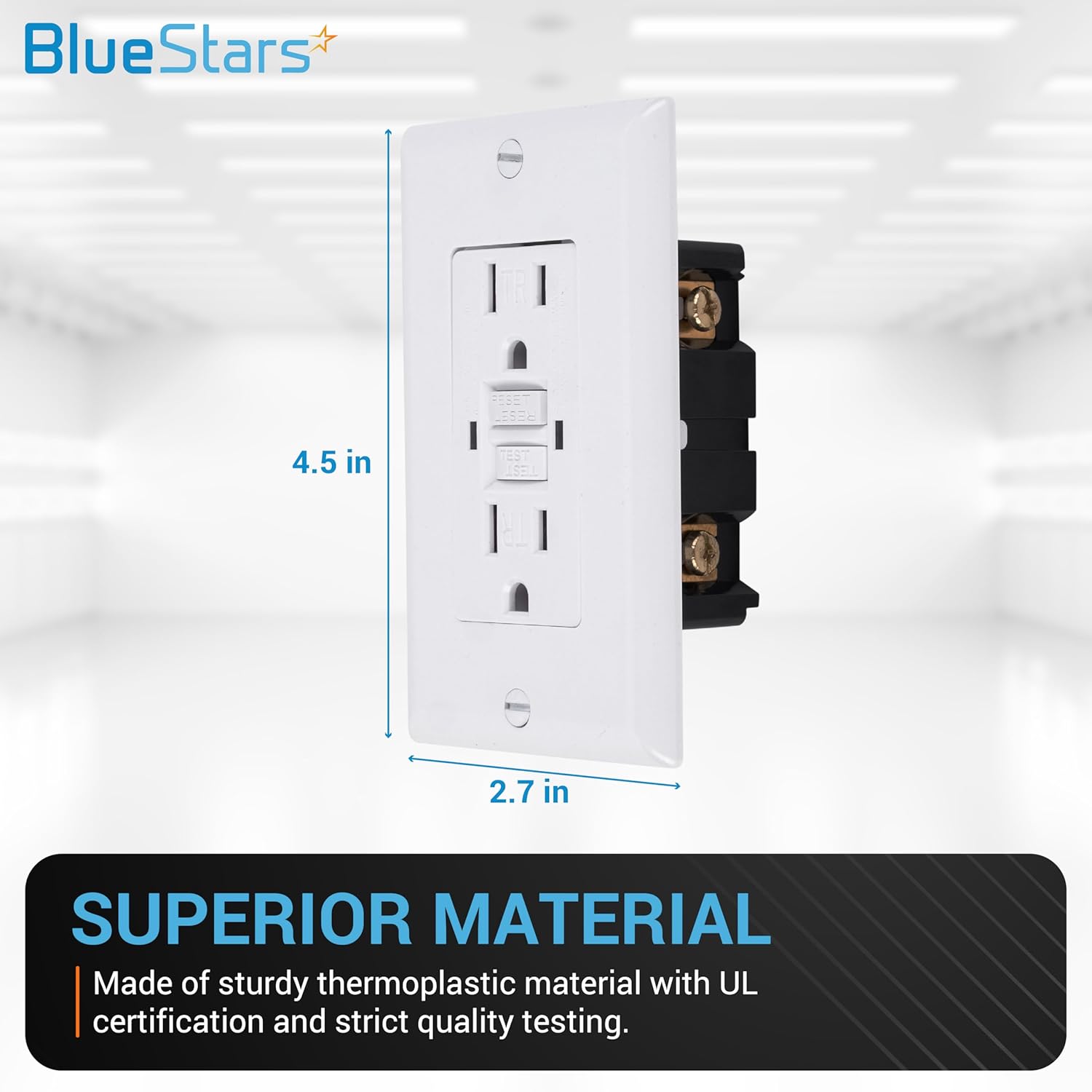 BlueStars Paquete de 2 cargadores de pared eléctricos GFCI 15A125VAC, carga de alta velocidad con obturador resistente a manipulaciones para uso