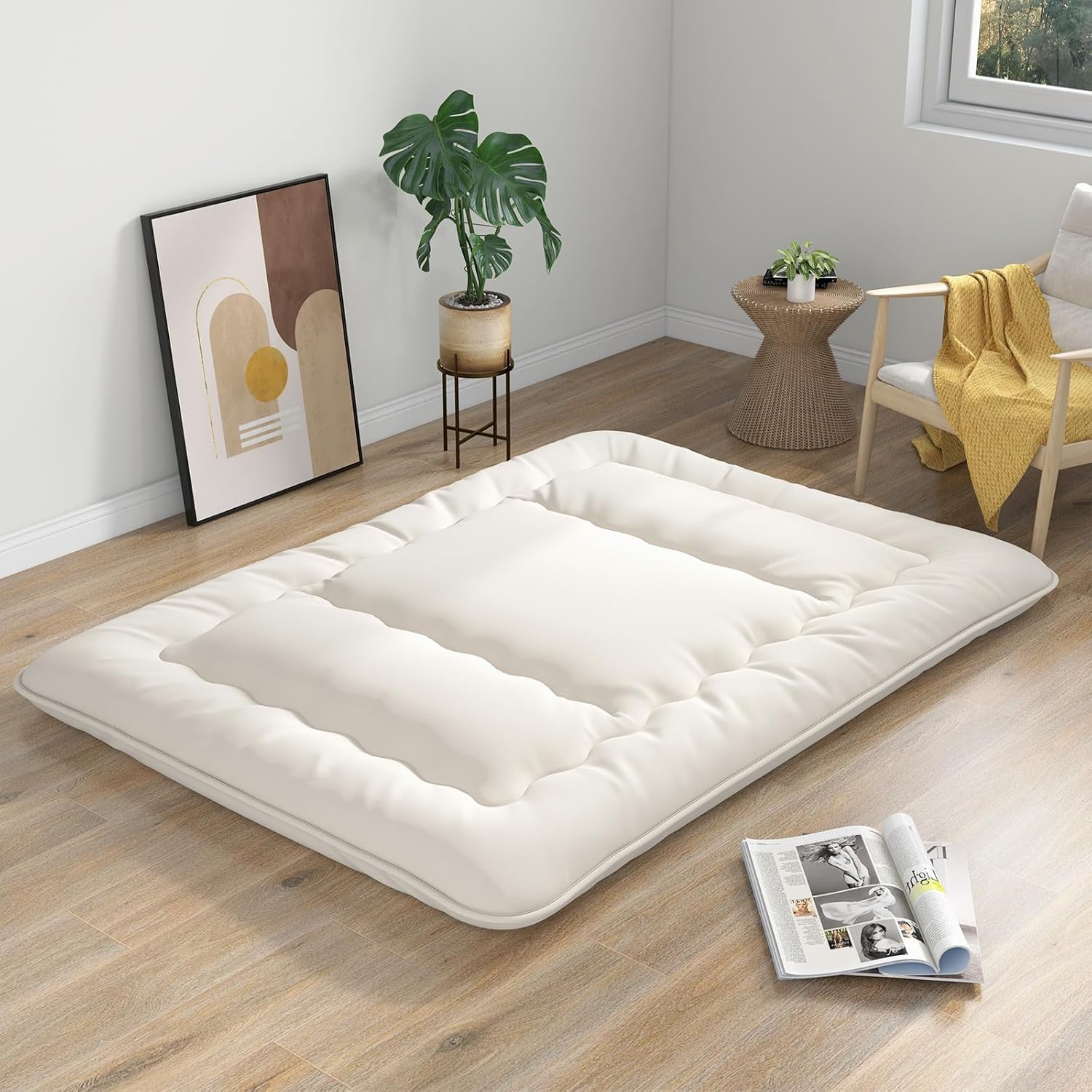 Giantex Colchón japonés de futón, colchón enrollable de tatami con funda lavable y bolsa de transporte, almohadilla de dormir plegable y portátil