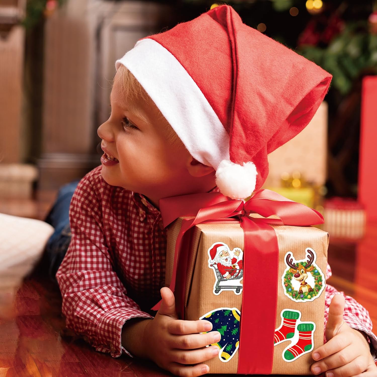 Calcomanías navideñas de Papá Noel, 50 unidades de vinilo kawaii impermeables para fiestas, regalos para tarjetas, botella de agua, guitarra,