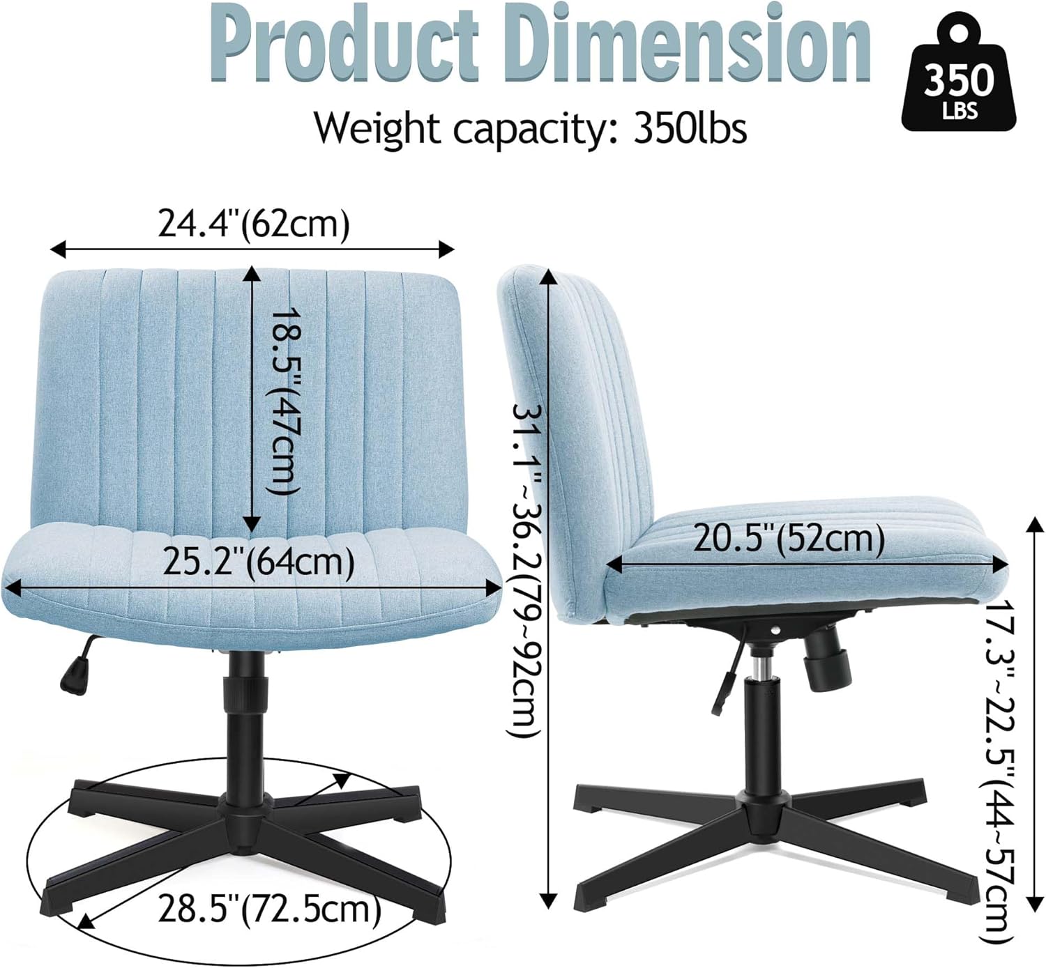 Brick Attic Silla de oficina sin brazos sin ruedas, silla ergonómica de escritorio giratoria, altura ajustable con patas cruzadas, cómoda silla de
