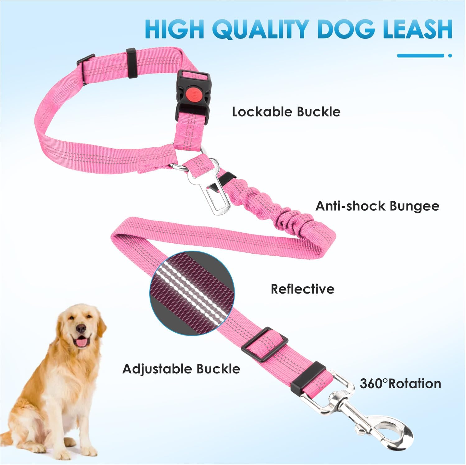 Lukovee Correa de cinturón de seguridad para perros para automóviles, paquete de 2 cinturones de seguridad para mascotas con hebilla ajustable y