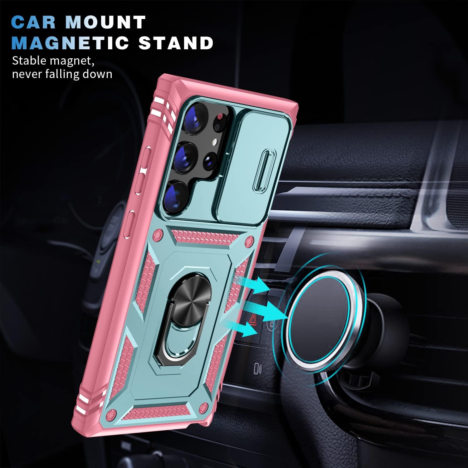 PASNEW Funda para Samsung Galaxy S23 Ultra, cubierta deslizante de cámara y soporte, armadura militar multicapa resistente cuerpo completo,