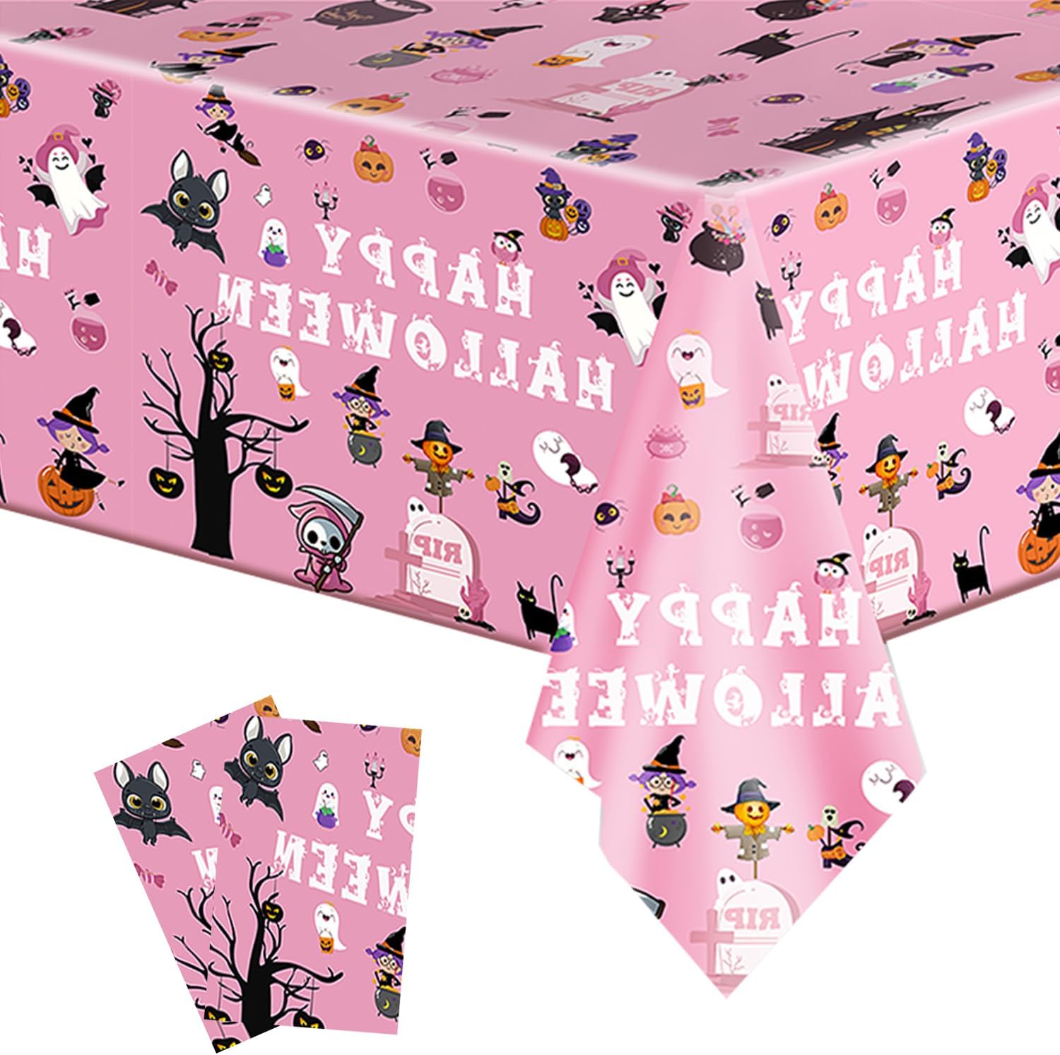2 manteles desechables de Halloween 2023 con tema de bruja rosa, decoraciones de Halloween para niños, baby shower, mesa de Halloween de bruja rosa,