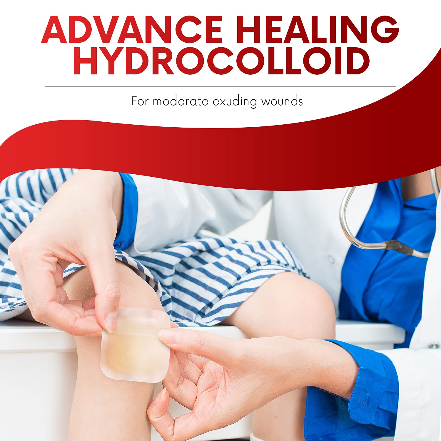 Healqu Apósito hidrocoloide para heridas  4 x 4 pulgadas de grosor  Caja de 10 vendas grandes  Parches hidrocoloides con borde esterilizado para