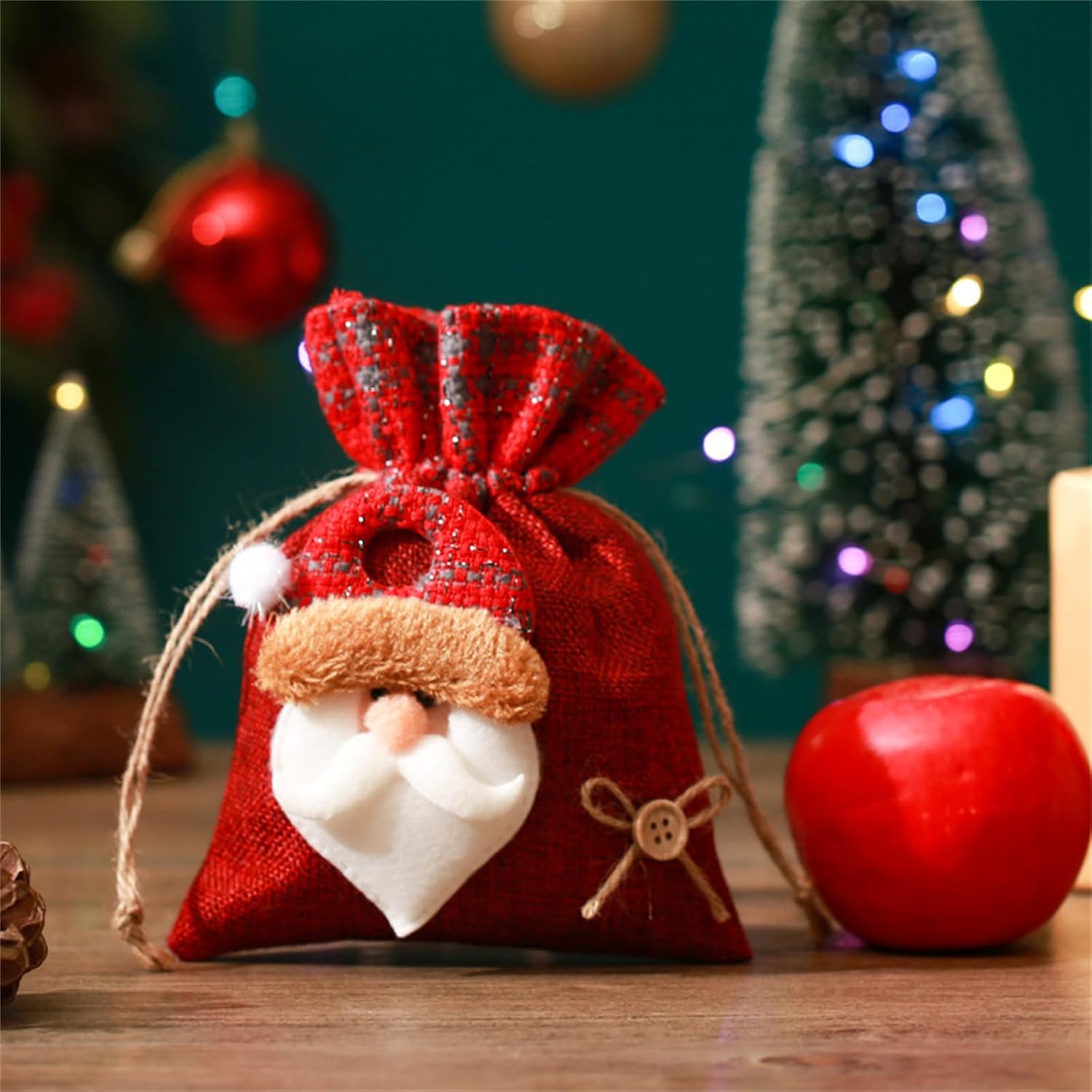 LONGLUAN Bolsas de regalo de Navidad, bolsas de Navidad con cordón de Papá Noel, bolsas de regalo de Navidad con cordón, cajas de Navidad para