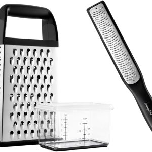 Spring Chef Rallador de caja profesional con contenedor de almacenamiento y rallador de mano premium, paquete de 2 productos, color negro Spring Chef Rallador de caja profesional con contenedor de almacenamiento y rallador de mano premium, paquete de 2 productos, color negro