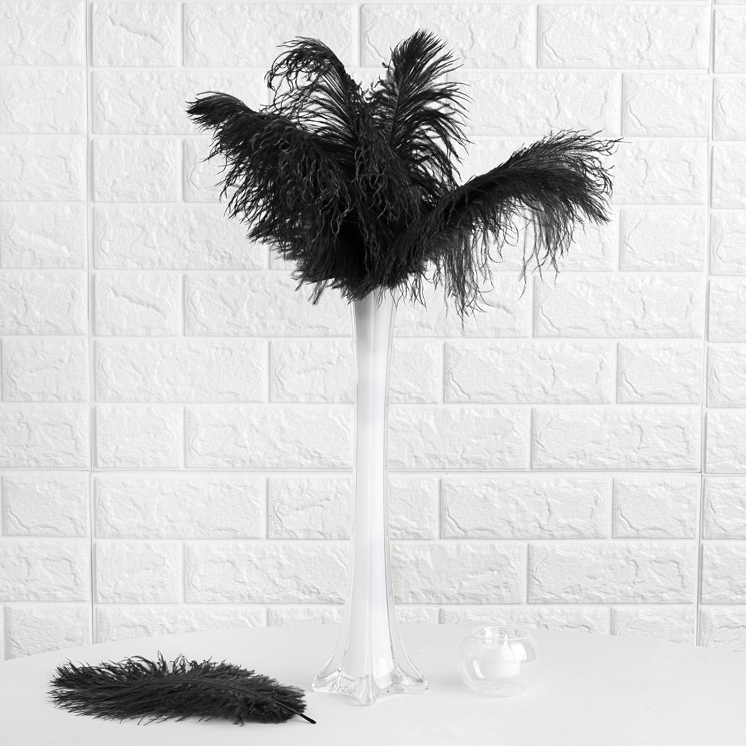 Efavormart – Paquete de 12 plumas de avestruz reales de plumas naturales negras de 13 a 15 pulgadas, rellenos de centros de mesa de bricolaje