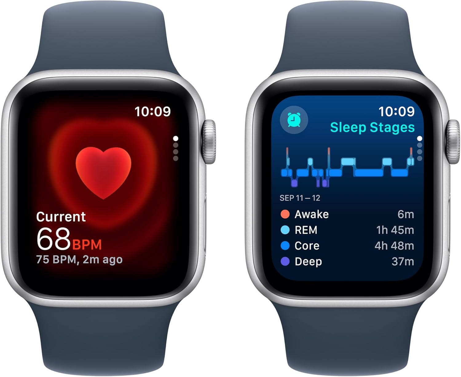 Apple Watch SE (2nd Gen) GPS 40mm – Silver Aluminum Case with Storm Blue Sport Band, ML (Renewed)