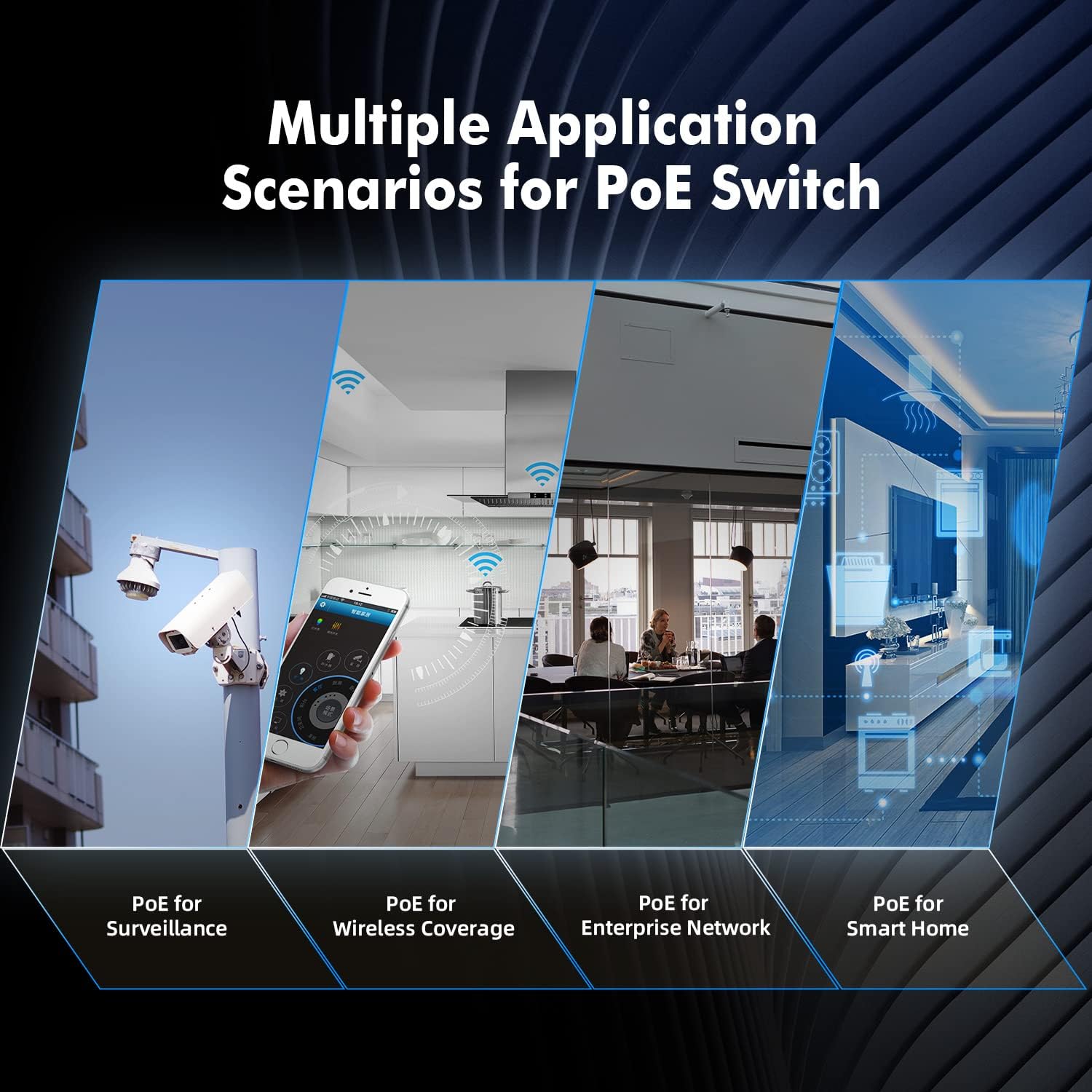 MokerLink Interruptor POE Gigabit para exteriores de 5 puertos, con 4 puertos POE+ de 1000 Mbps, 78 W IEEE802.3afat, interruptor sin ventilador Plug