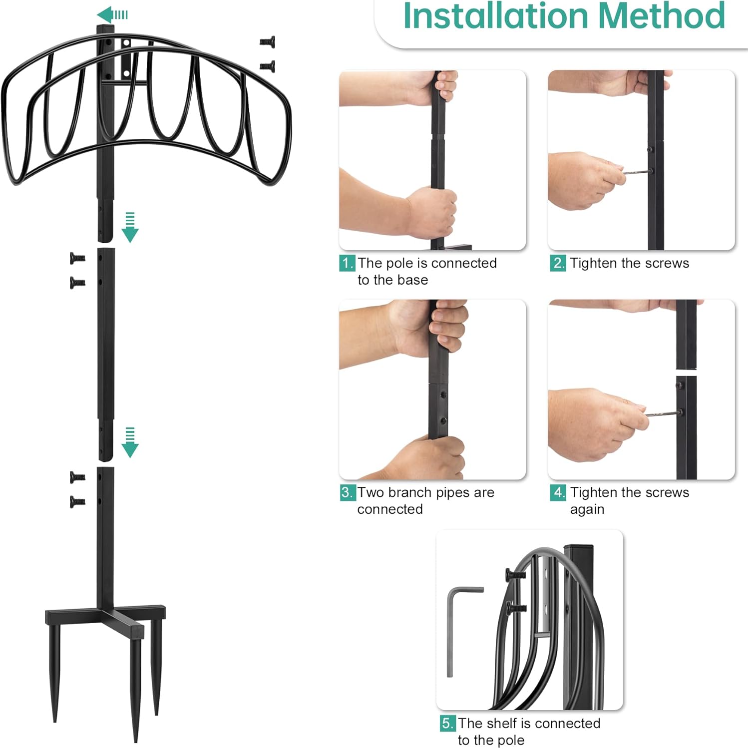 Soporte para manguera de jardín, soporte de manguera de metal desmontable, soporte de manguera de agua para exteriores, soporte de almacenamiento de
