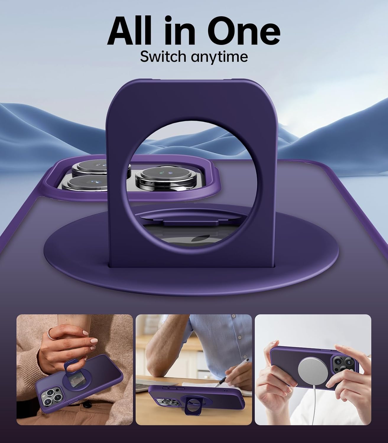 Meifigno MagicRing Series – Funda diseñada para iPhone 15 Pro, soporte y soporte de anillo giratorio de 360, compatible con MagSafe, protección de