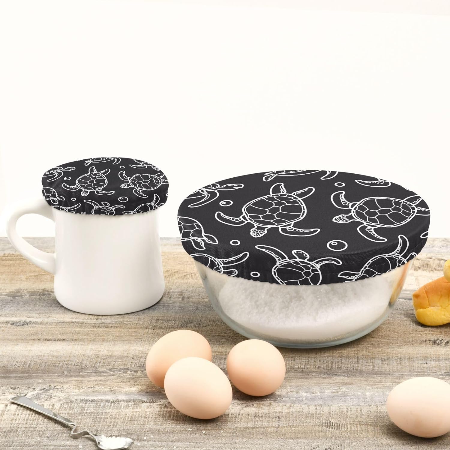 Turtles 5PCS Reusable Elastic Bowl Covers for Food Storage Stretch Cloth Fabric Lids with 5 Different Sizes Waterproof Bowl Covers for Food Fruits