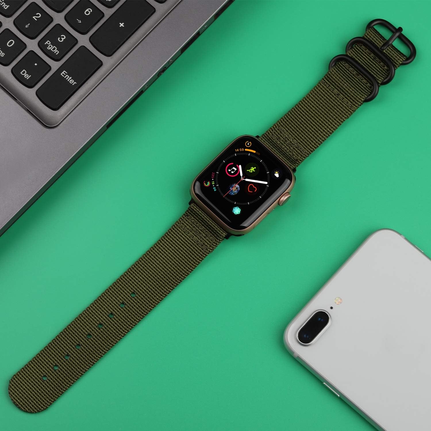 YOUKEX – Correa de nailon compatible con Apple Watch Band de 1.654 pulgadas, 1.732 pulgadas, 1.772 pulgadas, 1.575 pulgadas, 1.614 pulgadas, correa