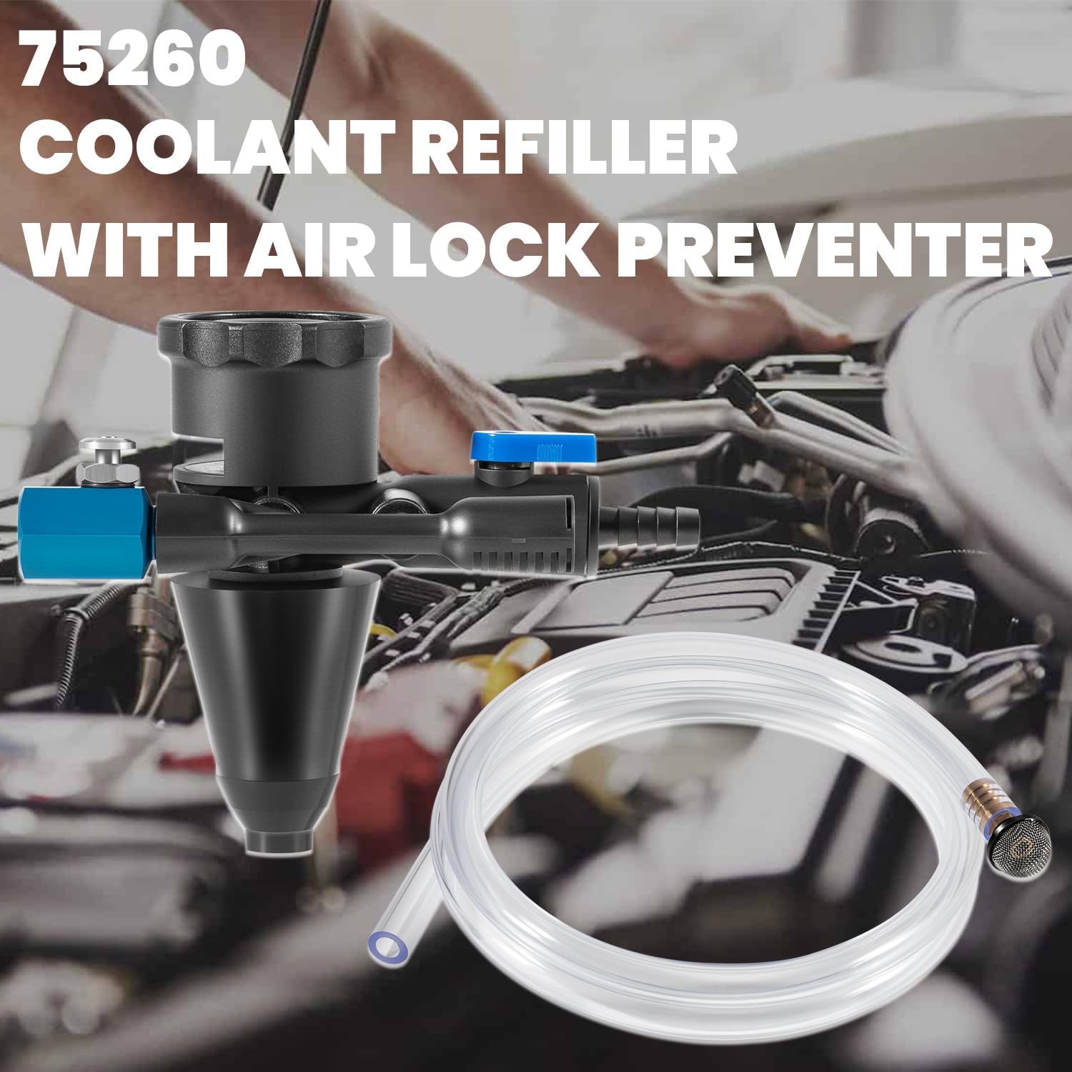 75260 Kit de llenado de refrigerante al vacío, kit de recarga de sistema de refrigerante con preventor de bloqueo de aire, probador de fugas de