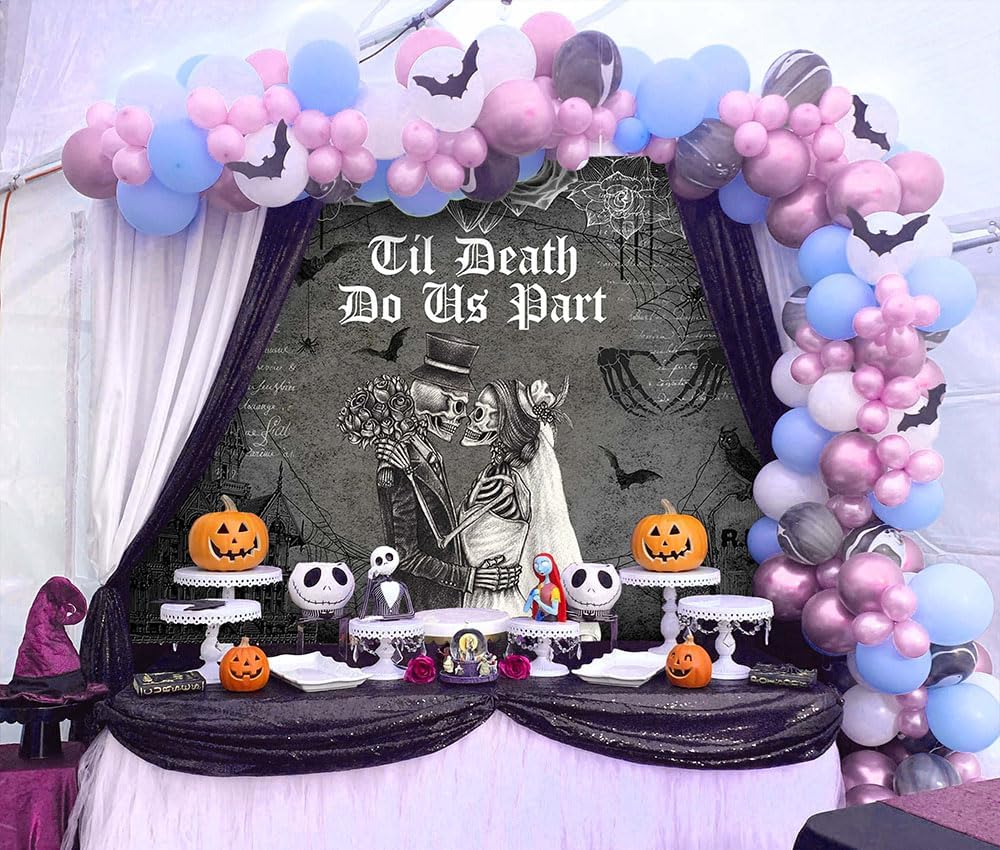 Avezano Till Death Do Us Part – Telón de fondo de corazón, novia, novio, Halloween, despedida de soltera, fiesta, decoración de Halloween, fiesta de