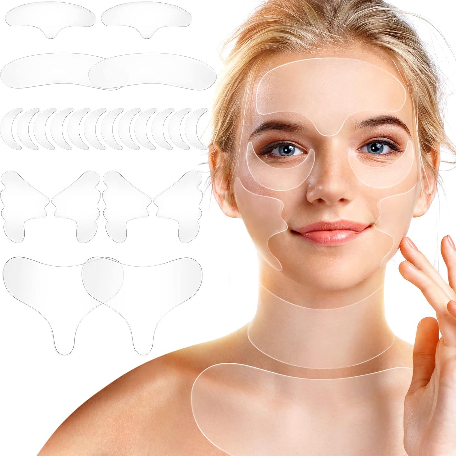 22 parches reutilizables para la cara y la frente, parches de silicona para el pecho, parches de arrugas para el cuello, tiras levantadoras de